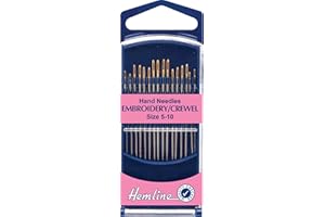 Hemline H280G.510 Gold Eye Embroidery/Crewel Hand Sewing Needles 16 Pk Size 5-10