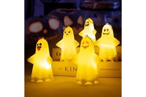 Wzone Guirlande lumineuse d'Halloween - 5 pièces - Design émoticône - Décoration LED pour intérieur et extérieur - Jardin