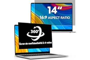 LUSA DESIGN 360° Filtre de Confidentialité 14 Pouces 16:9 - Protecteur d'écran Anti-Espion Anti-Lumière Bleue, Filtre Ecran Confidentialité Portable Compatible avec HP/Dell/Acer/Lenovo/ThinkPad/ASUS/Samsung