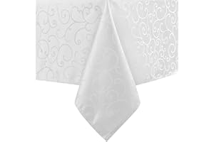 Romanstile Nappe Blanche Rectangulaire 140x240 cm Jacquard Nappes Anti Tache,Résistant à l'eau,Lavable,210g/m²,Haute Qualité,Parfaite pour Paques Fêtes,Réunions,Dîners,Adaptée,Intérieur et Extérieur