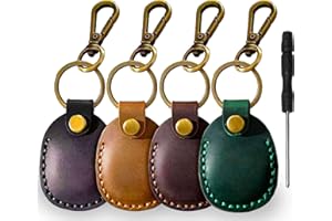 TIMYCA For Air Tags-4 Pack Keyring Holder-Genuine Leather Case for Apple Airtag. Pack 1,Handmade for Airtags 4 Pack Keyrings Suitable for Apple Air Tag,Scratch-Resistant for Air Tag Holder Key Ring