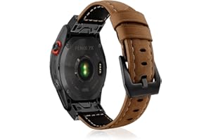LanQii Pasek skórzany QuickFit 26 mm, kompatybilny z Garmin Fenix 7X Pro Solar / Fenix 7X / 6X / Fenix 6X Pro / Fenix 5X / Fenix 5X Plus, skórzany pasek zapasowy do Garmin Descent Mk2 / MK1, brązowy