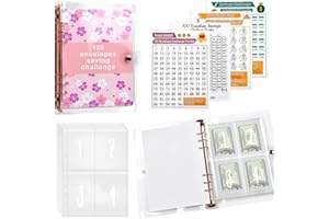 HWSWSH 100 Enveloppe Defi Budget avec 4 Autocollants, A5 Carnet Enveloppe Defi Budget Pochette Budget Classeur Budget Enveloppe Transparente pour 10 000 € / 5 050 € / 500 € d'Economies(Rose)