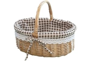 JAWSEU Weidenkorb Mit Henkel Weide Einkaufskorb Picknickkorb Leer Mit Innenfutter, Handgefertigte Korb Rattankorb für Picknicks Partys