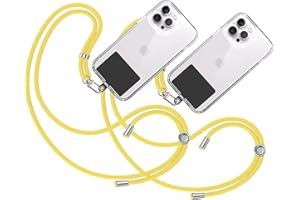 TBOC 2X Cordón Correa Cuerda Universal [Amarillo] Colgar Funda Teléfono Móvil Cuello - Cinta Cadena Colgante con [Parche Negro] de Plástico - Colgador Lanyard Regulable con Enganche Llavero