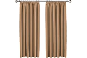 IR IMPERIAL ROOMS Imperial Rooms Blackout Curtains for Living Room - Pencil Pleat Beige Bedroom Curtains & Drapes 46 x 54 Inch Drop Thermal Insulated Super Soft Black Out Short Curtain Pair Panels with Tiebacks