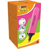 BIC Marking Flat Higlighter Fosforlu Kalem 12'li Kutu, Pembe Fosforlu Kalem, Su Bazlı, Hızlı Kuruyan M&uuml;rekkep