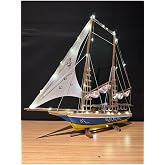 Lapidaria Illuminated Sailing Wooden Ship Model Large Size Yellow Navy Blue Ankarag&uuml;c&uuml;, Gift