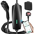 EVJUICION EV Charger APP Control 6M, 6-13A Adjustable Current, 0-24 Hours Delayed Timer, Max. 3.3kW, EV Charger Cable Type 2 to 3 Pin Plug, Wifi & Bluetooth Connection, IP65 Waterproof