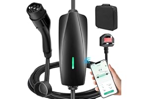 EVJUICION EV Charger APP Control 8M, 6-13A Adjustable Current, 0-24 Hours Delayed Timer, Max. 3.3kW, EV Charger Cable Type 2 to 3 Pin Plug, Wifi & Bluetooth Connection, IP65 Waterproof
