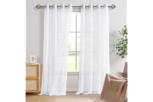 JuFang Sheer Voile Vorhänge mit Ösen Transparente Gardinen für Schlafzimmer,Wohnzimmer, 2 Stücke Ösenschal,Weiß,260x140cm(HxB)