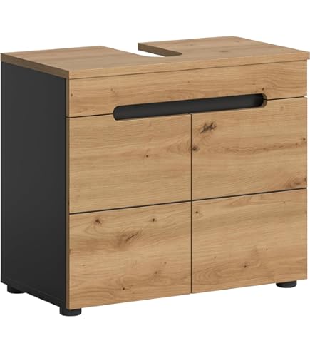 Palmdale Wastafelmeubel, Badkamerkast, Kast Met 3 Laden En Spiegel, Wastafel Niet Inbegrepen 80x45h86 Cm Eiken