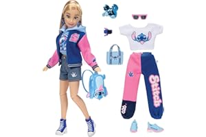 Disney Ily 4EVER Muñeca Fashion 30 cm Inspirada en Stitch Universitaria de Jakks Pacific - Incluye 2 Outfits y Accesorios - hasta 10 Puntos de Articulación, Brown Wavy Hair Stitch Fashion Doll