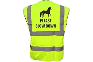 BROOK HI VIS UK Equestrian PLEASE SLOW DOWN Hi Viz Vis Vest Horse Riding Reflective Waistcoat Jacket Road Safety Visibility