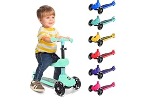 Serenelife Patinete 3 Ruedas para niños, Plegable, Luces LED en Las Ruedas, Manillar Ajustable, Freno Trasero de pie, Soporta hasta 50kgs