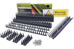 S4U Fence Wall Spikes 12pcs Garden Tall Bird Spikes Cat Pigeon Deterrent Coverage between 5.3m to 15.90m Per Box Anti Climb 44 x 4.3 x 3.8cm Warning Sign Included & Screws (Grey)