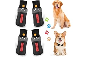 AILA Dog Boots, 2 Pairs Dog Paw Protector Waterproof Dog Shoes with Adjustable Drawstring, Plush Lining Anti-slip Dog Boots Paw Protector Waterproof Dog Walking Boots for Small Medium Dogs Winter-Black(M)