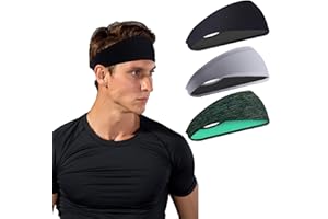 HHOOMY Bandas para la Cabeza para Hombres y Mujeres 3 Paquetes - Banda para el Sudor y Deportes Diadema Humedad Wicking Workout Bandas para Correr, Entrenamiento Cruzado, Yoga, etc.