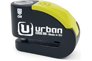 URBAN UR10 Candado Moto Sin/Con Alarma Hi-Tech 120dB+Warning+LED, Máxima Seguridad Homologado SRA Doble Cierre 10mm, Sensibilidad A+, Acero Carbono, Antirrobo Moto Pinza Cepo Disco Freno