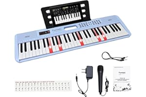 Funtaki Elektronisches Keyboard Piano mit 61 Tasten für Erwachsene und Kinder mit leuchtenden Tasten, MIDI-Konnektivität und Lernmodi – perfektes Anfängerklavier (Blau, Erwachsene/Kinder)