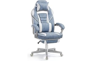 ‎SONGMICS SONGMICS Fotel biurowy, fotel gamingowy, regulowany, podnóżek teleskopowy, mechanizm kołyskowy, zagłówek, podparcie odcinka lędźwiowego, obciążenie 150 kg, błękitny i kremowo-biały OBG073Q01