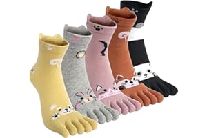 Kevaler Donna Calzini con Sportive Cotone Dita Separate Calzini 5 Dita Divertenti Fantasia Novità Colorati Carino Animali Socks per Sport Corsa Home - 5 Paia