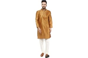 SKAVIJ Herren Dupion Seiden Kurta Pyjama Set – Indische Festliche Kleidung aus – Traditionelle Tunika mit Hose für Hochzeit & Feste