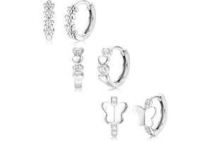 JeweBella 3Paia Set Orecchini a Cerchio Piccoli per Donna Bambina Ragazze Anallergici Cartilagine Orecchini a Cerchio Zirconia Cuore Farfalla Fiore Sleeper Orecchini Cerchio Argento Donna Ragazze