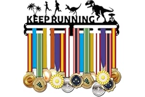 SUPERDANT Porta Medaglie da Competizione Ferro da Corsa Modello di Dinosauro Medaglie Display Cornice Parola Motivante Keep Running Gancio Medaglia di Ferro 40x15 cm