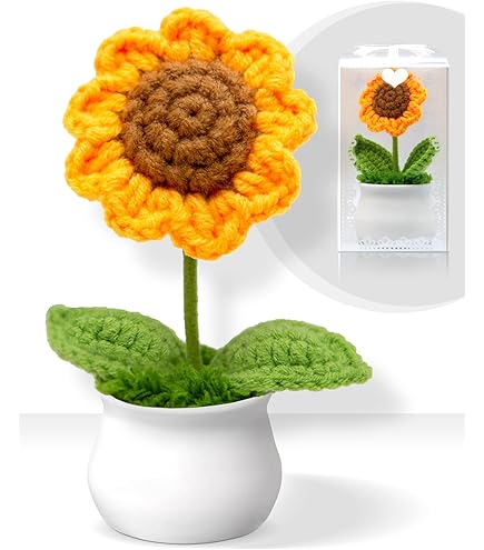 Gehäkelte Mini-Sonnenblume In Vase - Handmade Deko Für Zuhause & Büro