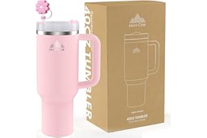 MONT-CLAIR Tumbler 40oz - Taza Termica Cafe para llevar con Pajita y Tapa - Vaso Termico Acero Inoxidable con Asa - Bebidas frías y calientes - Fría durante 10 horas - Helada durante 48 horas - 1200ml - Rosa