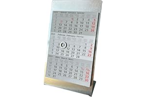 VZL Tischkalender 2026/2027 Edelstahl inkl. Magnet und Block - 3 monats kalender 2026 2027 - Tischkalender 2026 - Kalender 2026 und Jahreskalender 2027