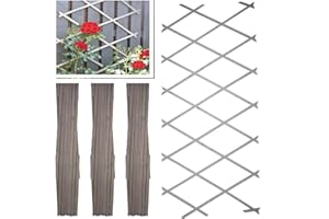 PRADICHI Wooden Expandable Pack of 3 Trellis for Climbing Plants – Garden Wall Trellis Fence Panels for Outdoor & Indoor Decoration, Partition & Plant Support (Grey, 180cm x 30cm (3 Pack)