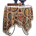 Aothpher 24x24 Inches Modern Boho Floral Jacquard Washable Small Tablecloths with Lace for Dining Table