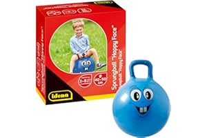 Idena 40094 Happy Face Ballon de Saut Bleu Diamètre env. 45-50 cm Charge Max. 50 kg Idéal pour l'été, Le Parc ou la Maternelle
