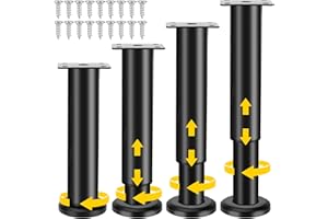 AUAURAINTT Gambe per Mobili, 4 Pezzi 18-30cm Piedini Regolabili per Mobili, Regolabili Metallo Piedi per Letto con Viti per Armadio Divano Letto Tavolo Mobili - Nero