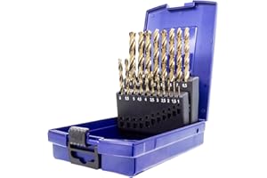 TJR® HSS-E M35 - Set di 19 punte elicoidali per trapano in cobalto da 1-10 mm con gradini da 0,5 mm, autocentranti, DIN 338, tipo N, 135°
