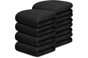 DECASATEXTIL Pack 8 Toallas Lavabo 50x100cm Algodón 450g/m² – Suaves y Absorbentes – Toallas Baño y Mano para Lavabo, Gimnasio o Aseo (Negro)