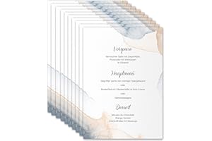 ‎MAVANTO Menükarten Hochzeit zum Bedrucken DIN A5 - Blanko Speisekarten Getränkekarten individuell anpassbar für verschiedene Anlässe (10x Stück, Aquarell)