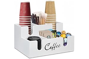 KOVNISE Organizer da Bar con Design a Forma di U, Montabile a Parete, in Legno, per Bancone, Accessori da Bar, Versatile Stile Minimalista,per Amanti del Caffè (Bianco)