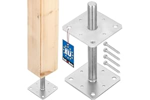 KOTARBAU® Soporte para Postes de Madera 110 mm x 110 mm x 250 mm Rosca M24 mm Base Poste Madera Atornillar en Suelo de Hormigón Anclajes Madera Sujeción Galvanizada Altura Ajustable