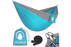 Nasharia Outdoor-Hängematte für Camping, geeignet für Wandern, 300 kg und atmungsaktives Material, Ultraleicht, sicher und wasserdicht, mit Tasche und Karabiner