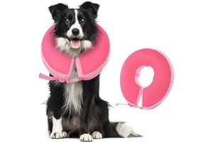 PUZAUKAL Collerette pour Chien Gonflable Collier de Récupération Chien Anti Lechage Ajustable Collier de Protection pour Chien Anti-Morsure Après la Chirurgie,Rose-XL