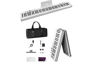 Finger Dance Folding Piano Keyboard 88 Keys, Portable Electric Keyboard with Bluetooth MIDI, Full Size Digital Piano, Wood Grain, Semi-Weighted, Touch Sensitive, with Storage Bag for Beginner