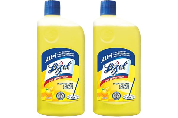 Lizol Disinfectant Surface & Floor Cleaner Liquid, Citrus - 625 ml (Pack of 2) Suitable for All Floor Cleaner Mops Kills 99.9% Germs India's #1 Floor Cleaner