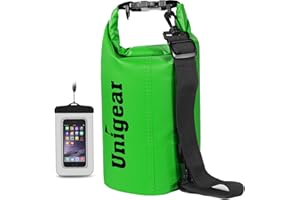 Unigear Sac étanche 2 L/5 L/10 L/20 L/30 L/40 L avec étui pour téléphone et Longue bandoulière réglable pour Bateau/Kayak/pêche/Rafting/Natation/Camping/Snowboard