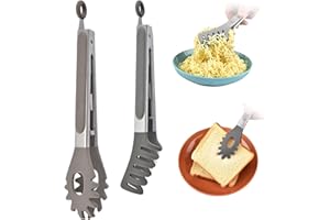 Bncxdc Pinces à pâtes, ensemble de pinces à barbecue 2PCS, température résistante à la chaleur en acier inoxydable cuillère à spaghetti serveur cuillère service pour cuisine outils de cuisson (gris)