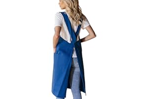 Bunny Street No Ties Apron - Cotton Pinafore Apron - Premium Quality Japanese Apron for Women - Cross Back Apron with Pockets - Florist Artist Craft Apron