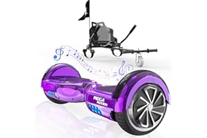 MEGA MOTION Hoverboards with go kart, Self Balance Hoverboards 6.5 Inches with Hoverkart for kids, with Bluetooth Speaker and LED Lights,Gift for Kids