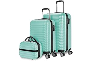 NUMADA - Gepäck-Set und Kulturbeutel 3 Stück Minzgrün, mittel 63cm, klein 53cm und Kulturbeutel, ABS, starr, widerstandsfähig, 4 Doppelräder, leicht, seitliches Kombinationsschloss